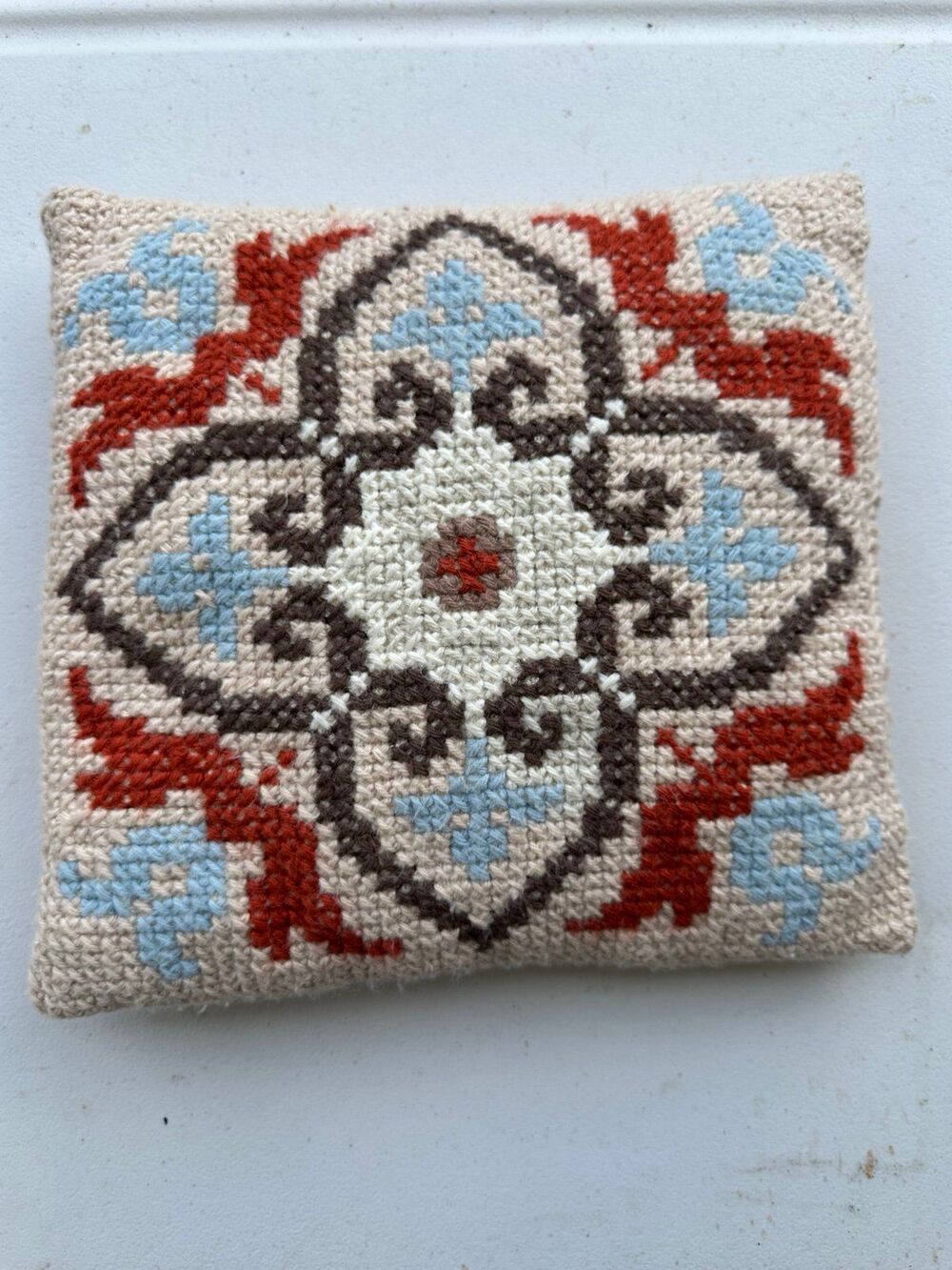 Decorative Cross-Stitched Needlepoint French Moroccan Inspired Accent Pillow